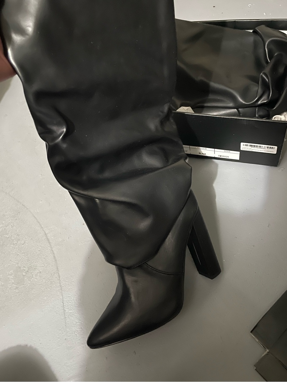 PrettyLittleThing Black Over-The-Knee Pointed Block Heel Boots